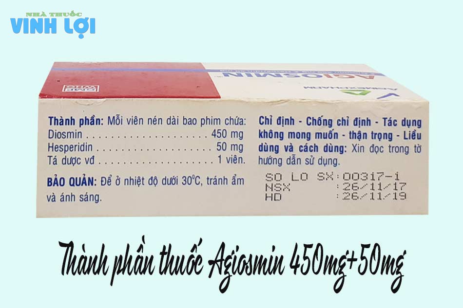 Thành phần thuốc Agiosmin 450mg+50mg