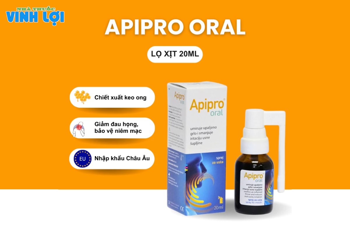 Xịt họng thảo dược Apipro Oral chứa chiết xuất Keo ong