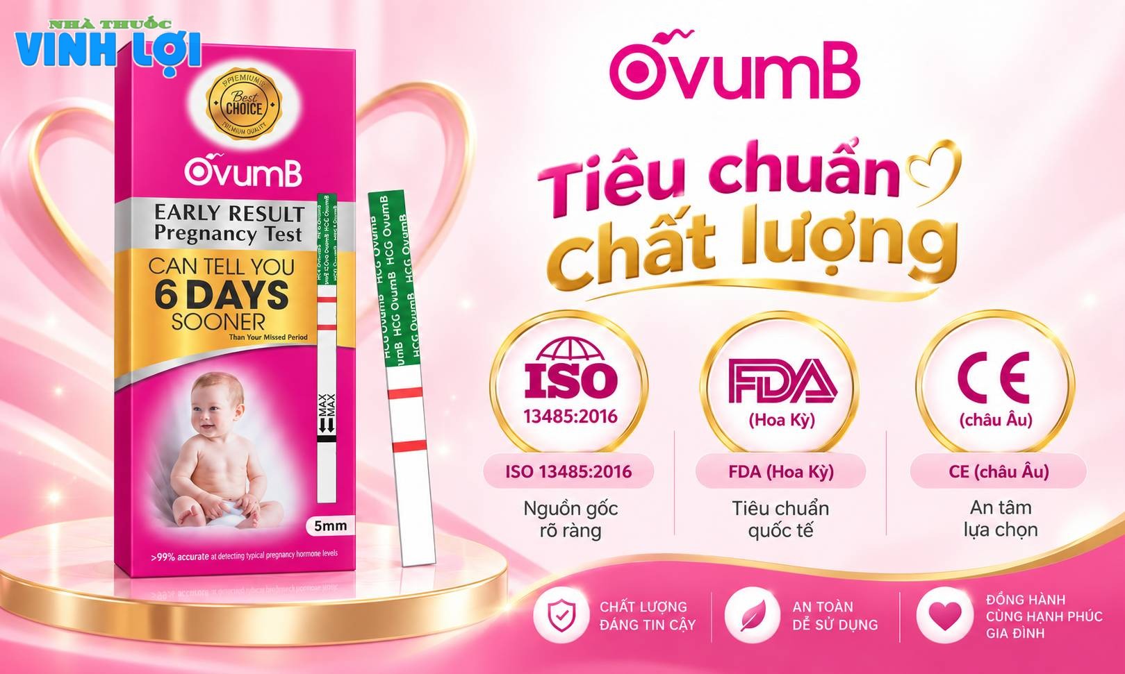 Que thử thai OvumB đạt tiêu chuẩn chất lượng quốc tế