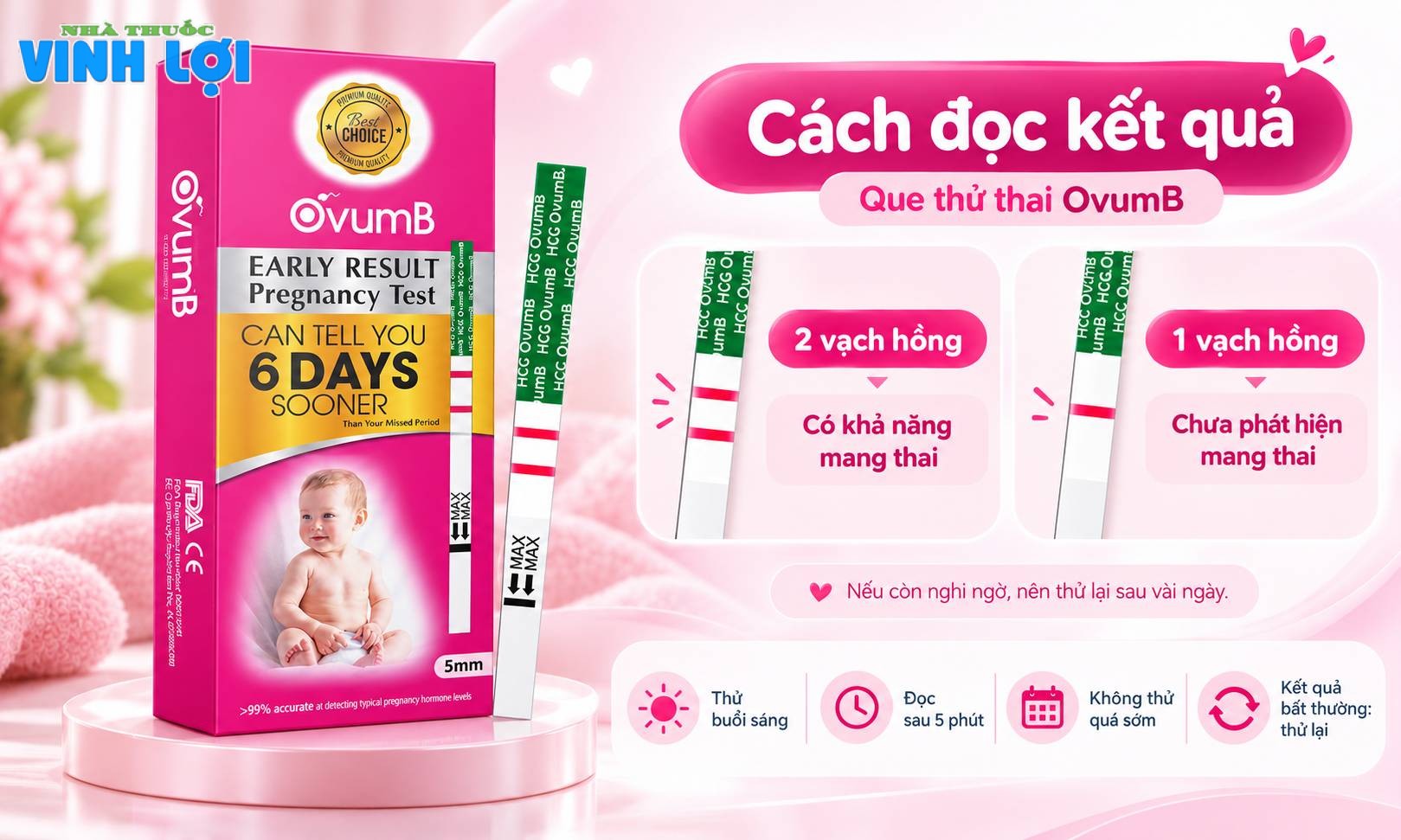 Cách đọc kết quả que thử thai Ovumb