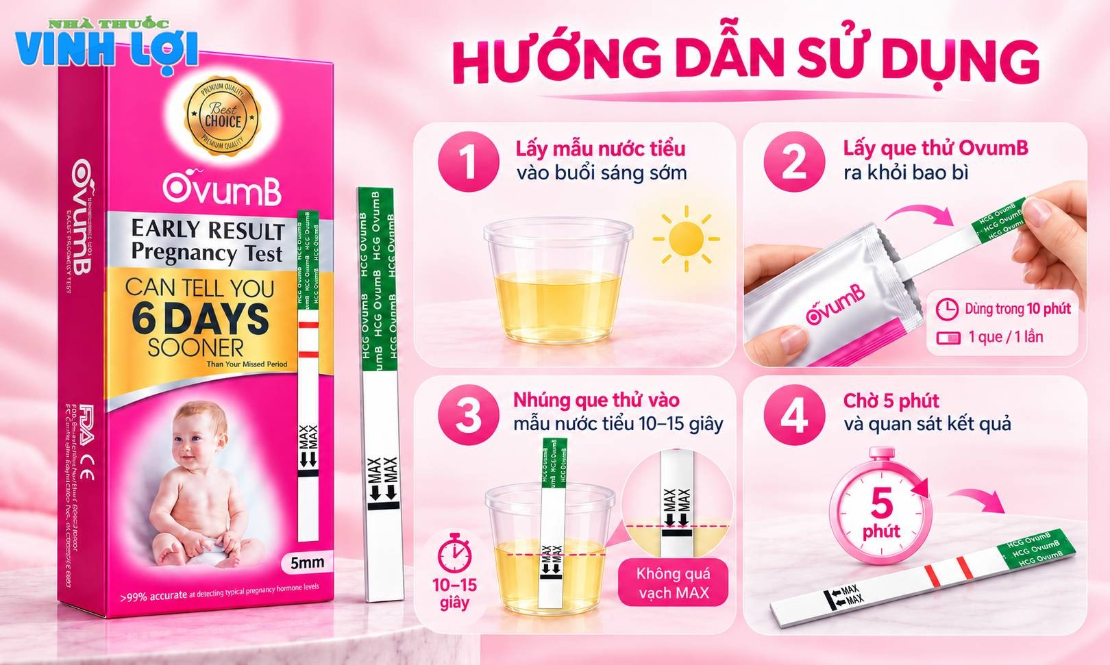 Hướng dẫn sử dụng que thử thai sớm OvumB